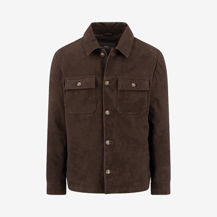 Fynch Hatton Light Padded Velours Overshirt i Soil med mjuk velour och lätt vaddering.
