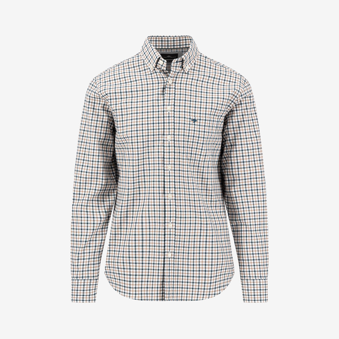 Fynch Hatton Dobby Check B.D. skjorta i Teal med klassiskt rutmönster och button down-krage.