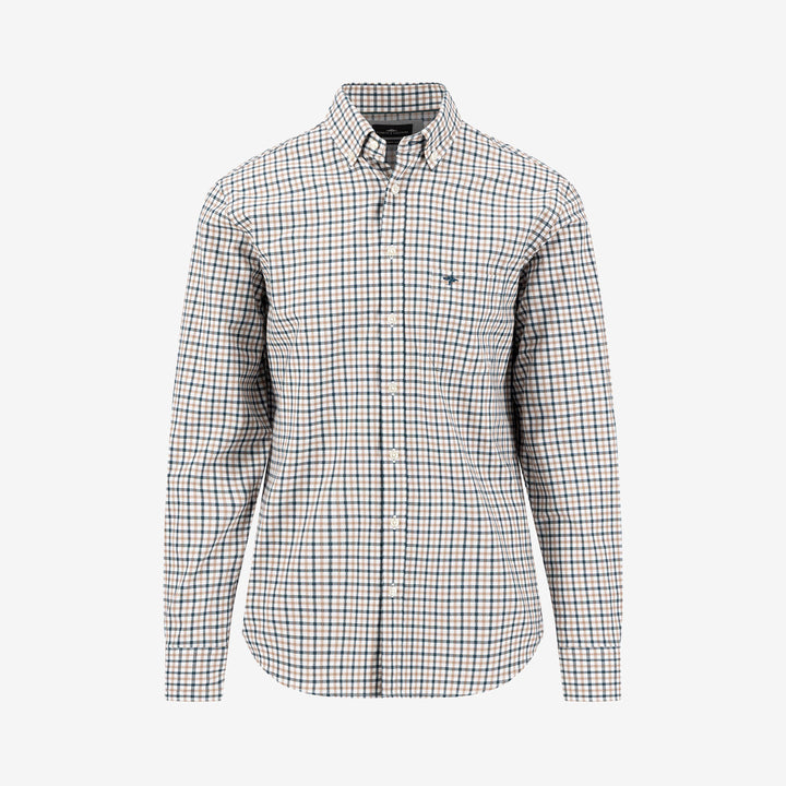 Fynch Hatton Dobby Check B.D. skjorta i Teal med klassiskt rutmönster och button down-krage.
