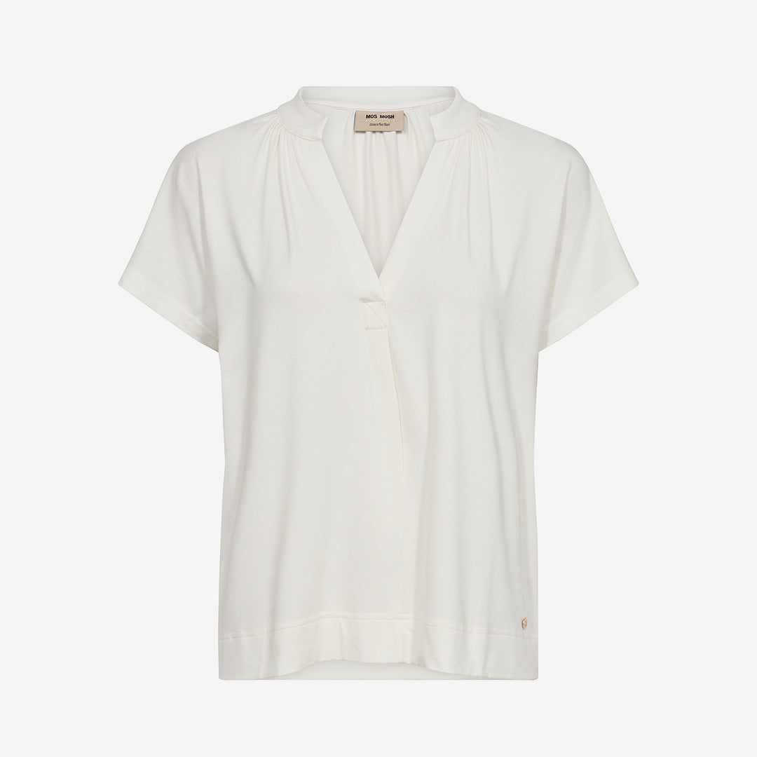 Ecru MMShira Tee från Mos Mosh med v-ringning och mjuka veckdetaljer