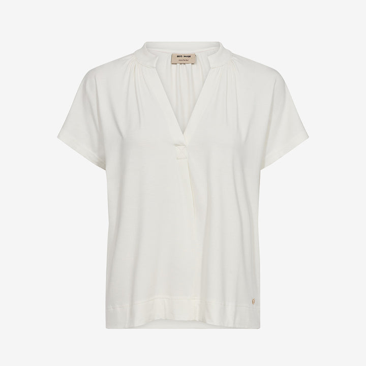 Ecru MMShira Tee från Mos Mosh med v-ringning och mjuka veckdetaljer