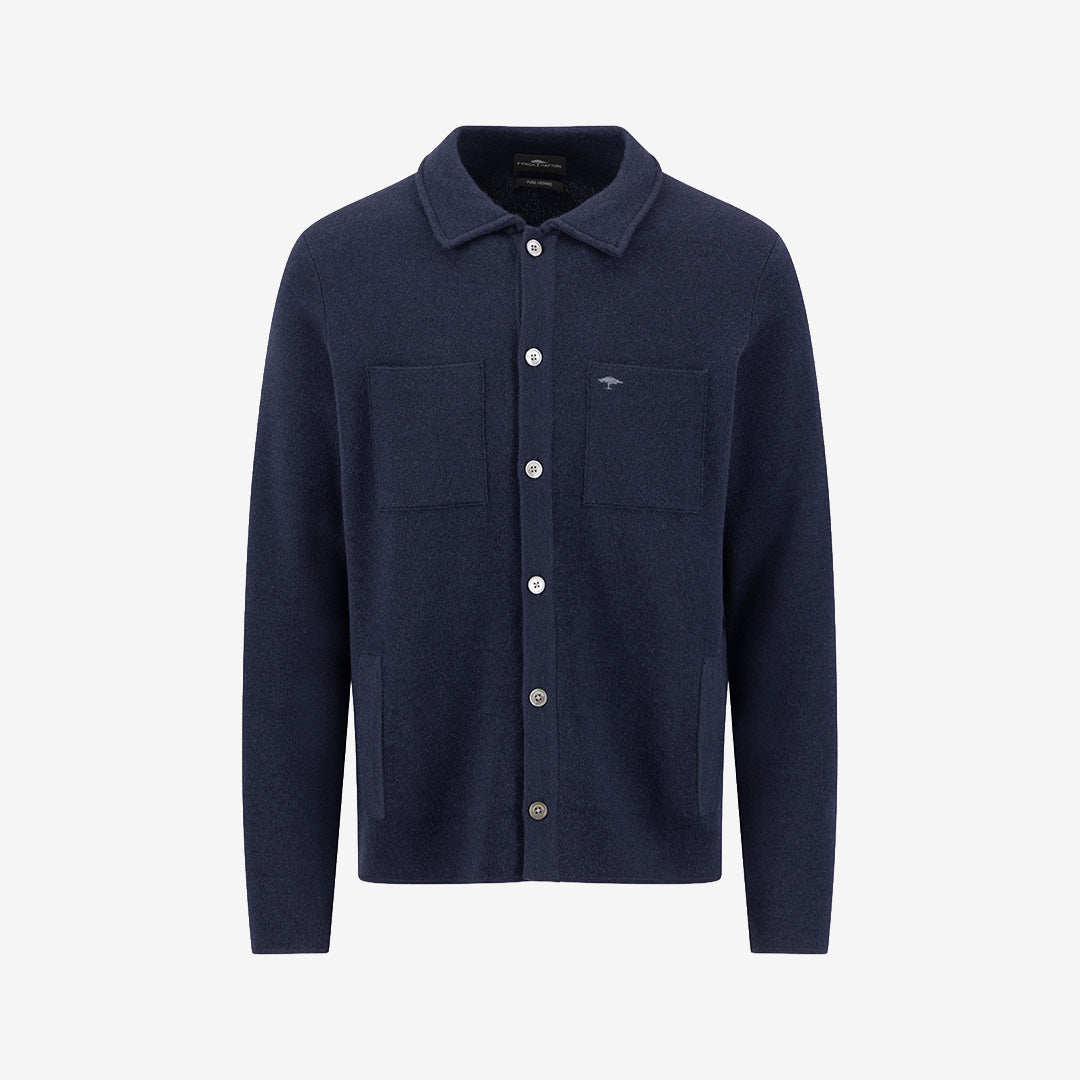 Fynch Hatton Polo Button Cardigan i Navy med polokrage, knappstängning och mjuk merinoull.