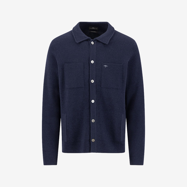 Fynch Hatton Polo Button Cardigan i Navy med polokrage, knappstängning och mjuk merinoull.
