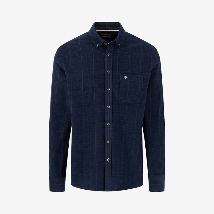 Fynch Hatton Corduroy Check B.D. skjorta i Navy med rutmönster och klassisk button down-krage.