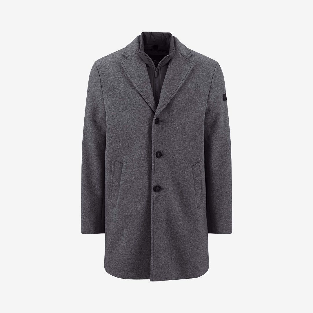 Fynch Hatton Wool Coat with Insert kappa i Charcoal med klassisk design i polyester- och ullblandning.