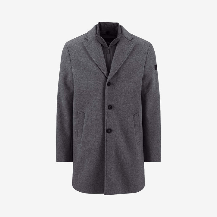 Fynch Hatton Wool Coat with Insert kappa i Charcoal med klassisk design i polyester- och ullblandning.