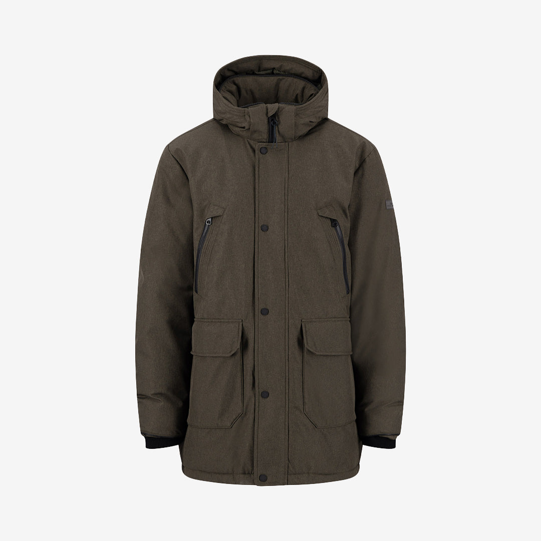 Fynch Hatton Melange Parka i Cypress med melerad struktur och stilren design.