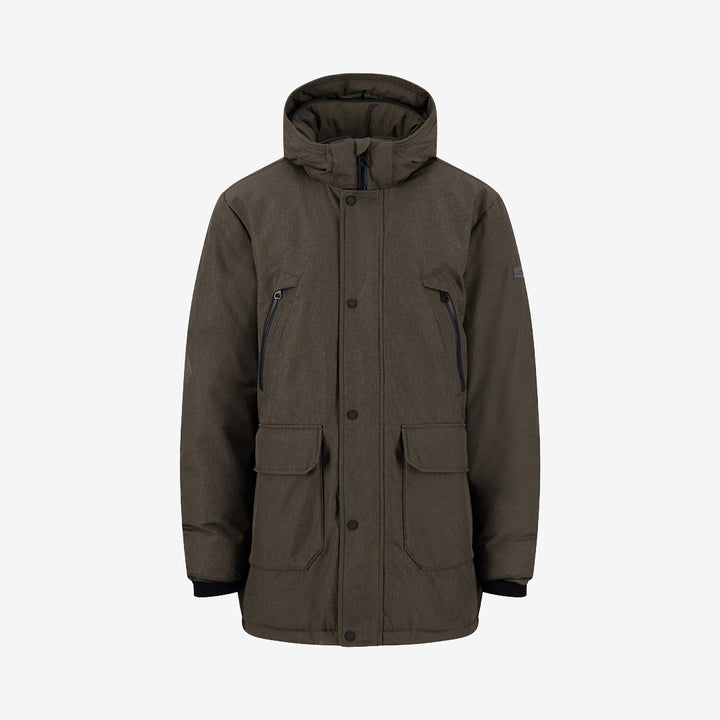 Fynch Hatton Melange Parka i Cypress med melerad struktur och stilren design.
