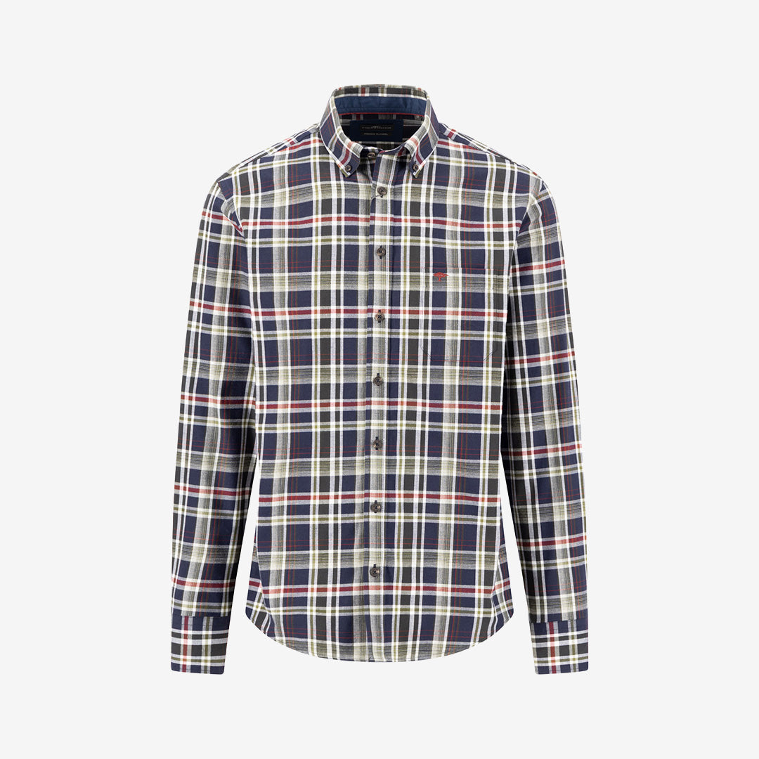 Fynch Hatton Colorful Flannel Check B.D. skjorta i Moss med färgstarkt rutmönster och button down-krage.
