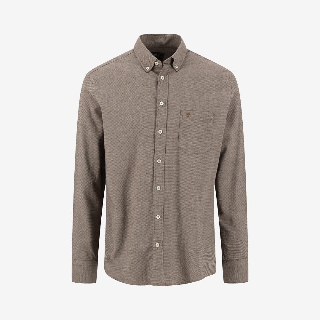 Fynch Hatton Melange Pepita B.D. skjorta i Taupe med melerat pepitamönster och button down-krage.