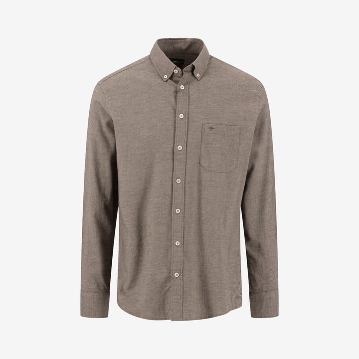 Fynch Hatton Melange Pepita B.D. skjorta i Taupe med melerat pepitamönster och button down-krage.