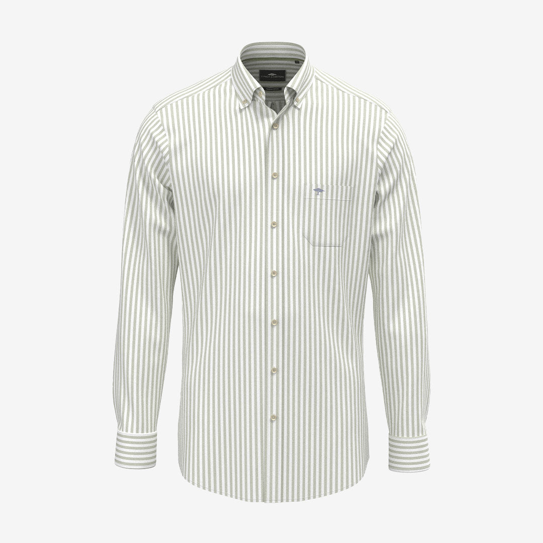 Fynch-Hatton Washed Oxford Stripe Shirt avocado randig bomullsskjorta herr