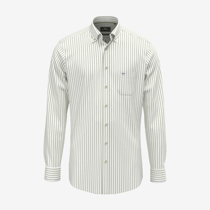 Fynch-Hatton Washed Oxford Stripe Shirt avocado randig bomullsskjorta herr