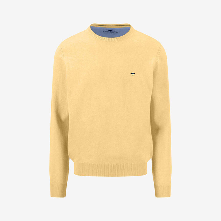 Fynch-Hatton O-Neck Superfine tröja i pale yellow, rund hals och mjuk bomull