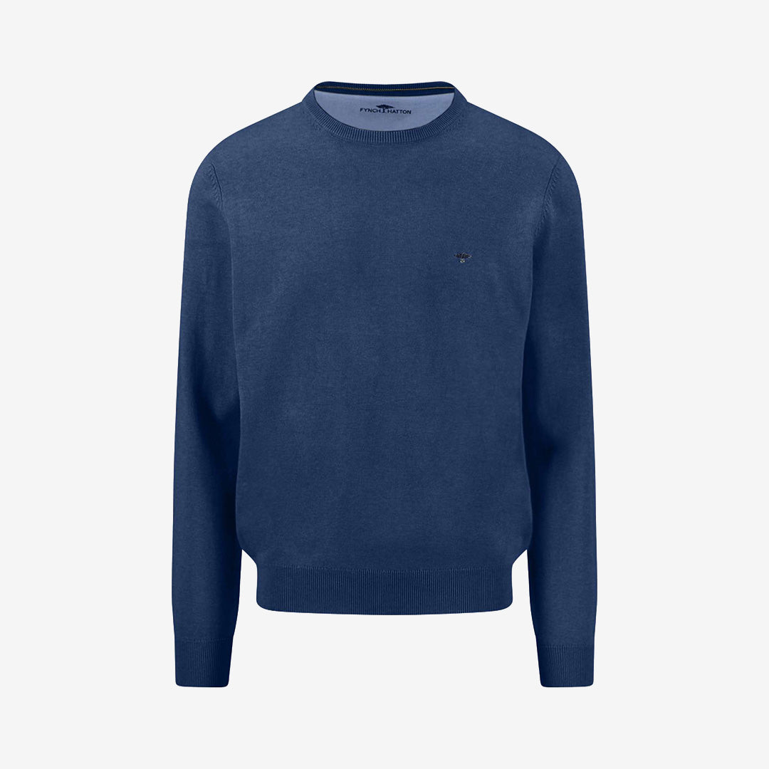Fynch-Hatton O-Neck Superfine tröja Midnight i bomull för herr