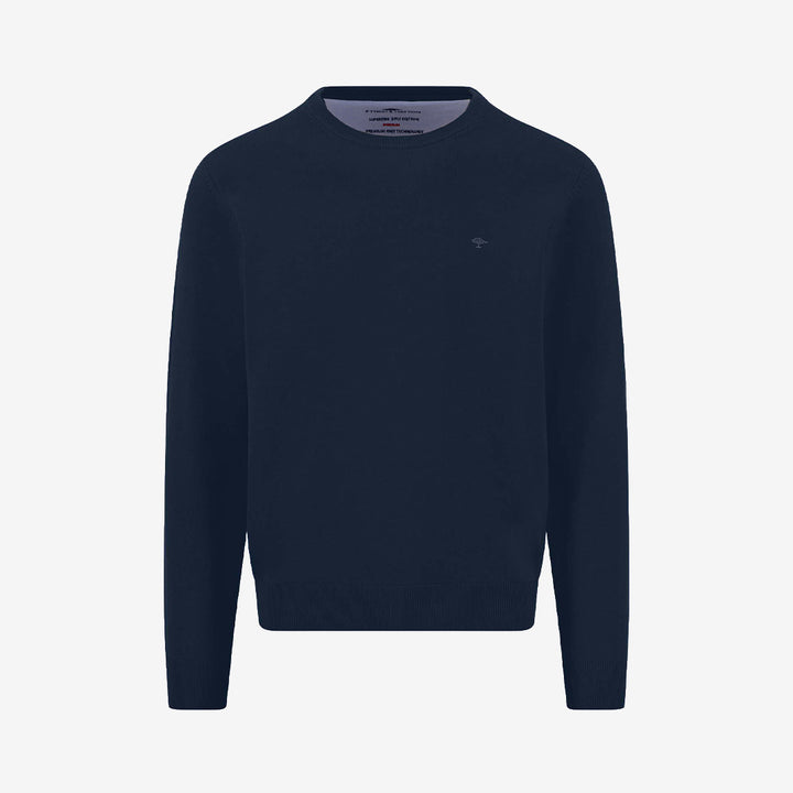 Fynch Hatton O-Neck Superfine tröja i Ink Blue med rund hals och mjuk bomullskvalitet.