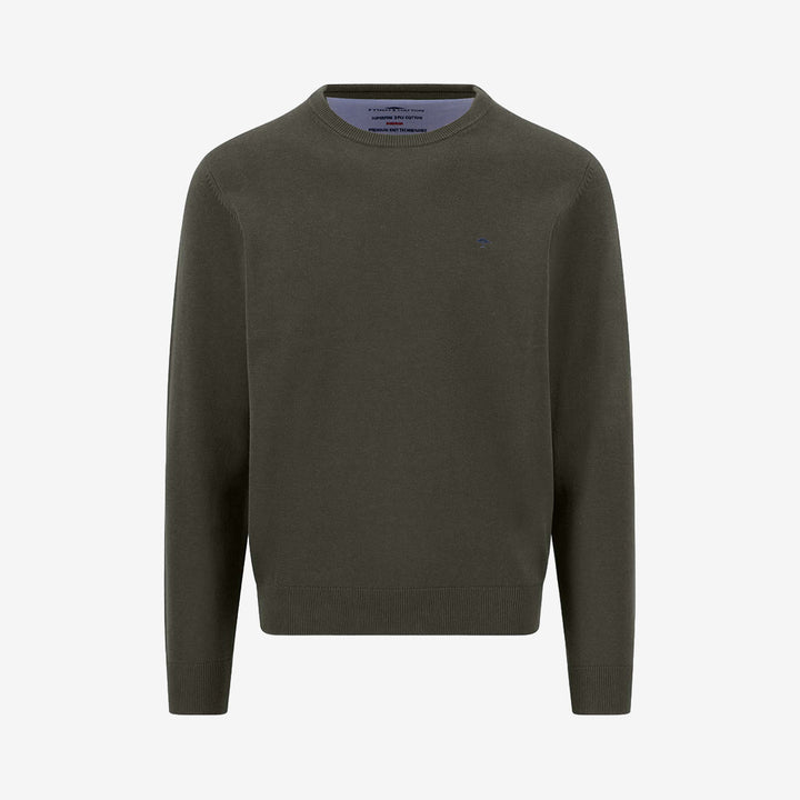 Fynch Hatton O-Neck Superfine tröja i Cypress med rund hals och mjuk bomullskvalitet.