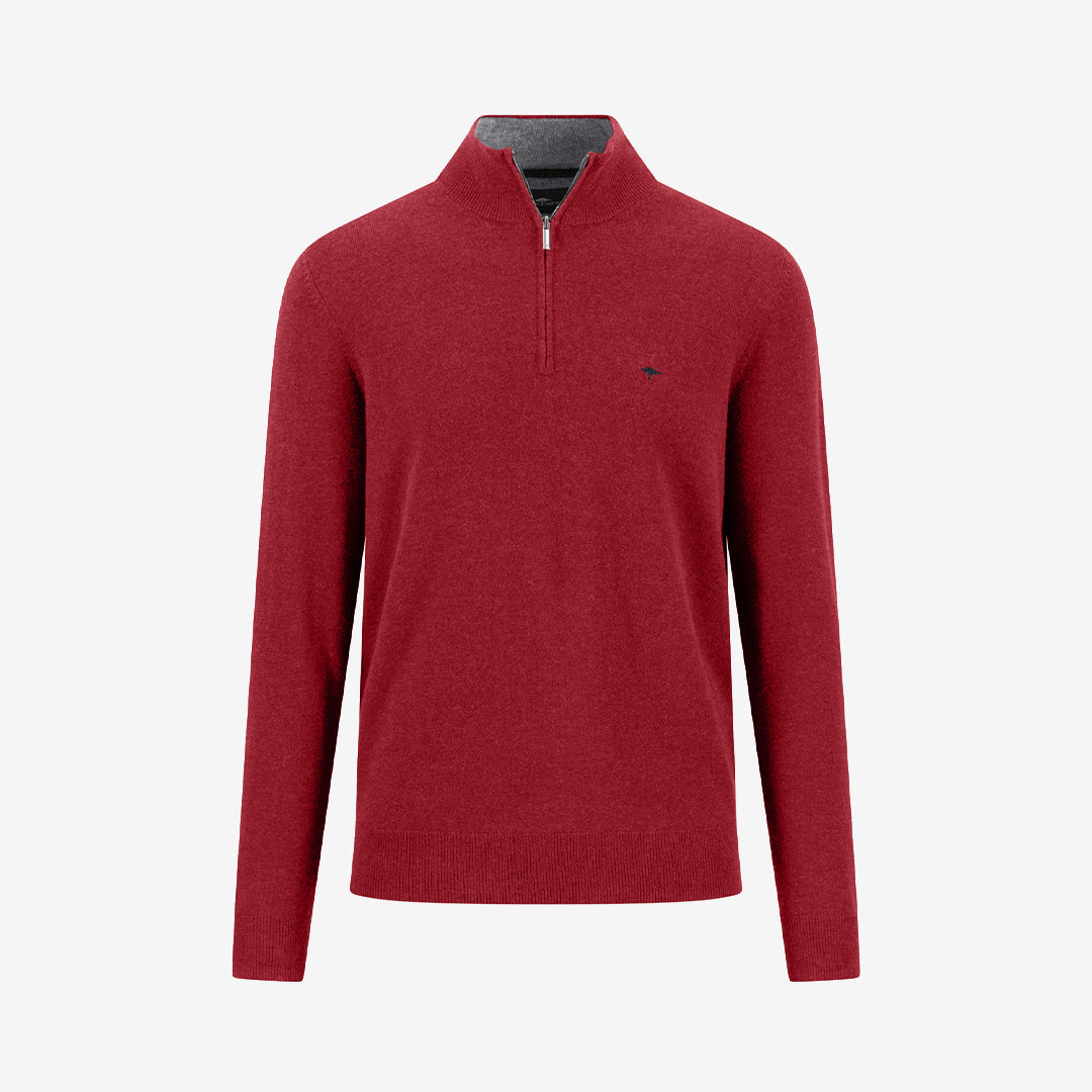 Fynch Hatton Troyer-Zip Merino Cashmere tröja i Brick med dragkedja vid kragen och mjuk kvalitet i ull och kashmir.