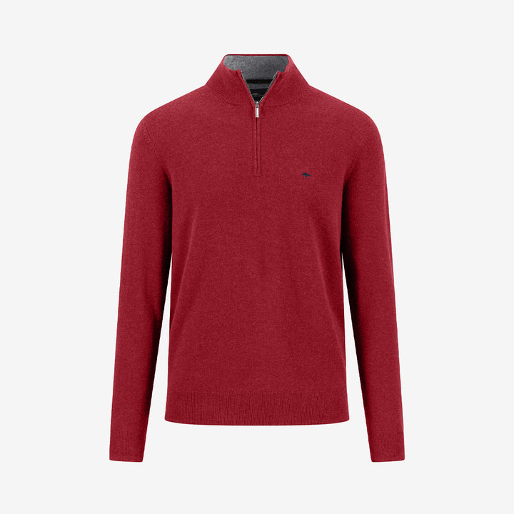 Fynch Hatton Troyer-Zip Merino Cashmere tröja i Brick med dragkedja vid kragen och mjuk kvalitet i ull och kashmir.