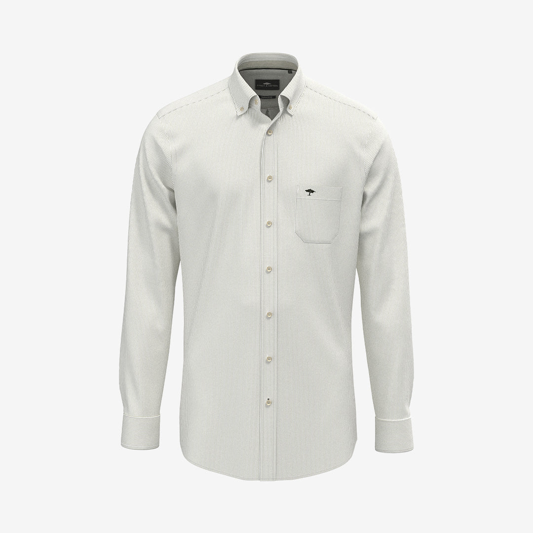 Fynch Hatton Oxford Fine Stripe B.D. skjorta i Moss med fint randmönster och klassisk button down-krage.