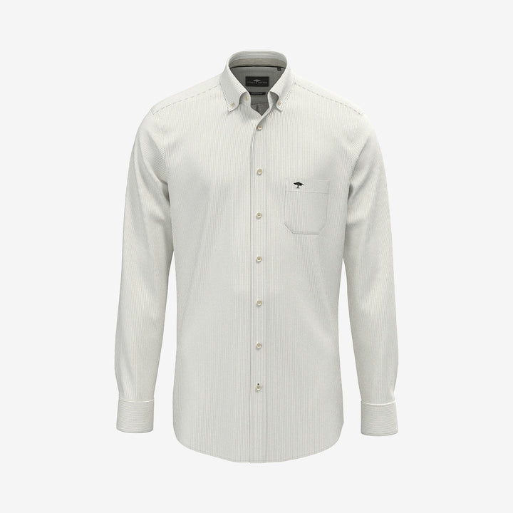 Fynch Hatton Oxford Fine Stripe B.D. skjorta i Moss med fint randmönster och klassisk button down-krage.