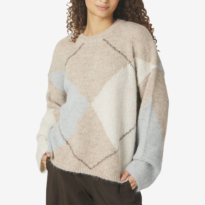 Neo Noir Inga Check Fluff Knit Blouse oversized stickad tröja dam argyle mönster