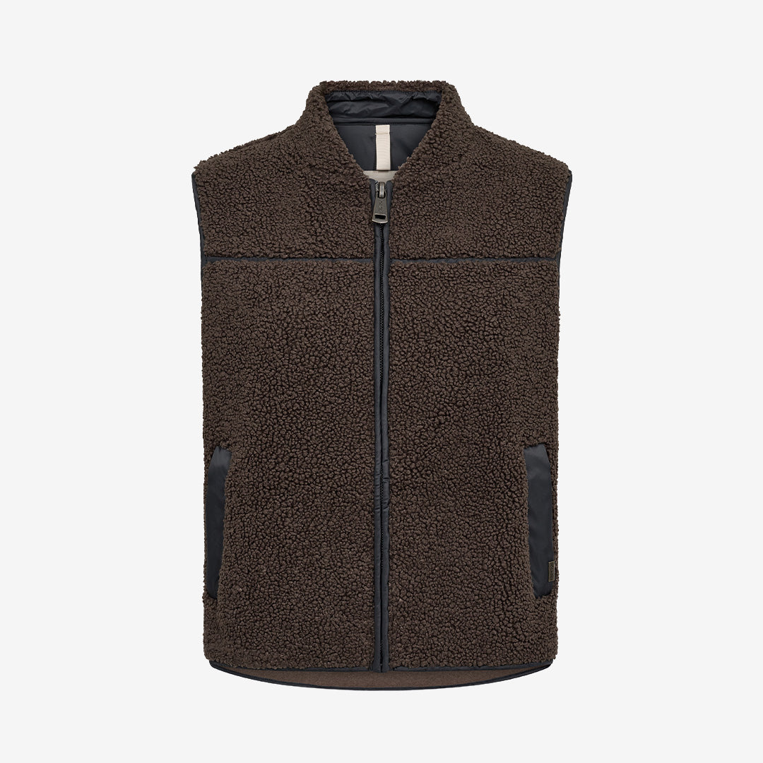 MMRowe Teddy Waistcoat dam i delicioso, teddyväst med dragkedja och kontrasterande kantband