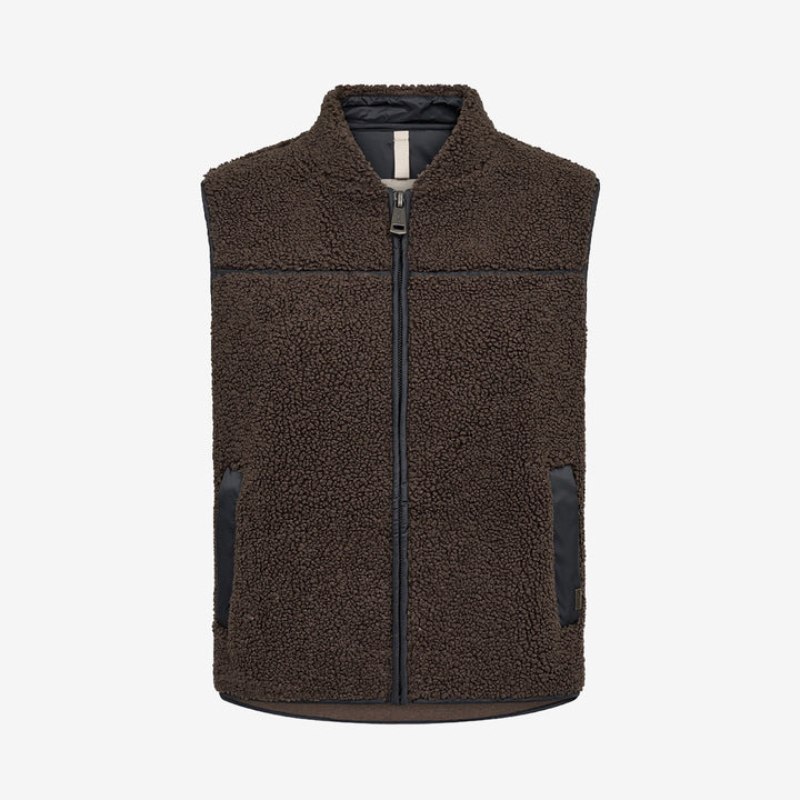 MMRowe Teddy Waistcoat dam i delicioso, teddyväst med dragkedja och kontrasterande kantband