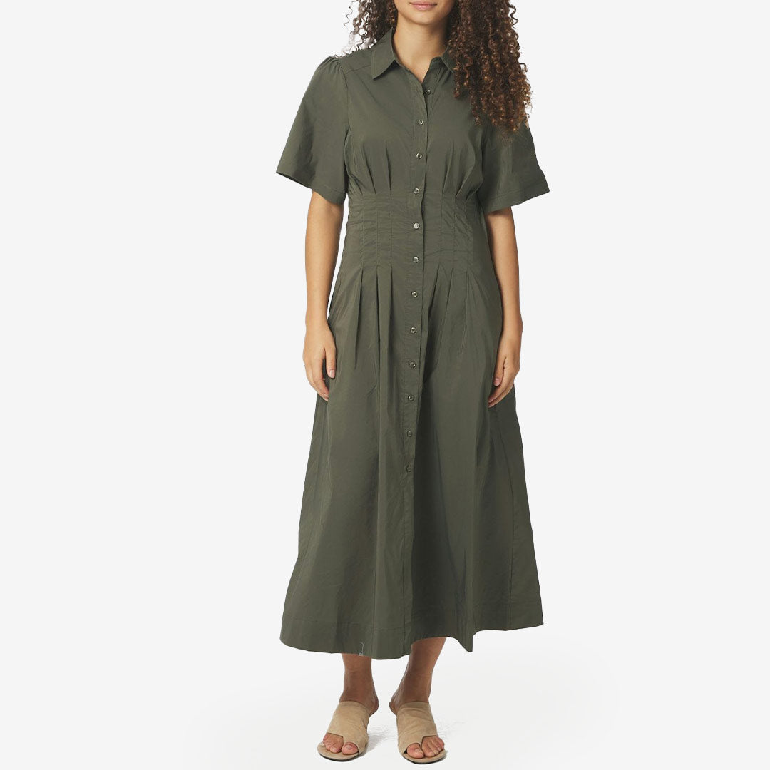 Neo Noir Baia Poplin Dress army midiklänning för dam med puffärmar