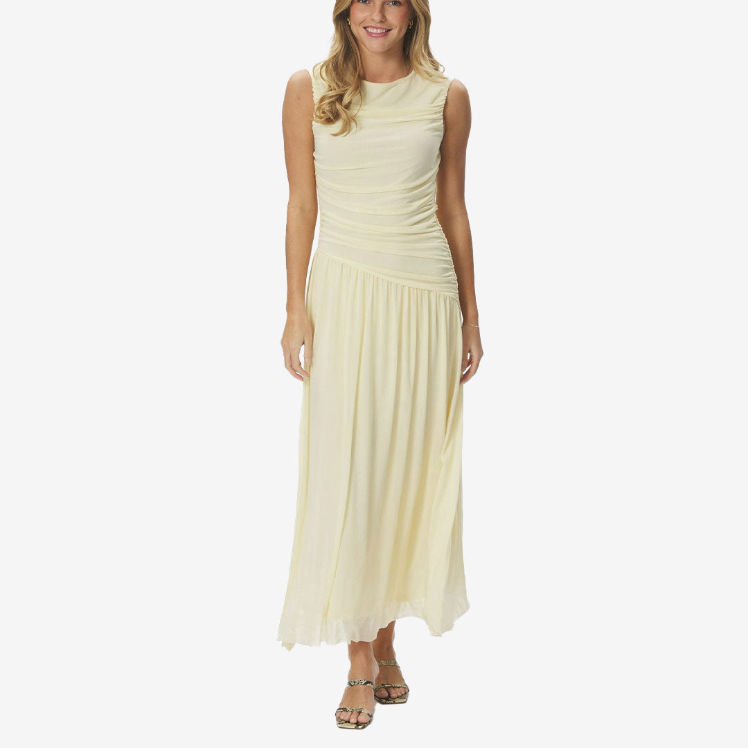 Neo Noir Cludine Mesh Dress light yellow lång meshklänning för dam