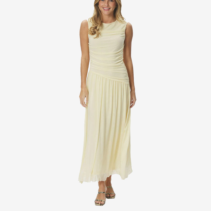 Neo Noir Cludine Mesh Dress light yellow lång meshklänning för dam