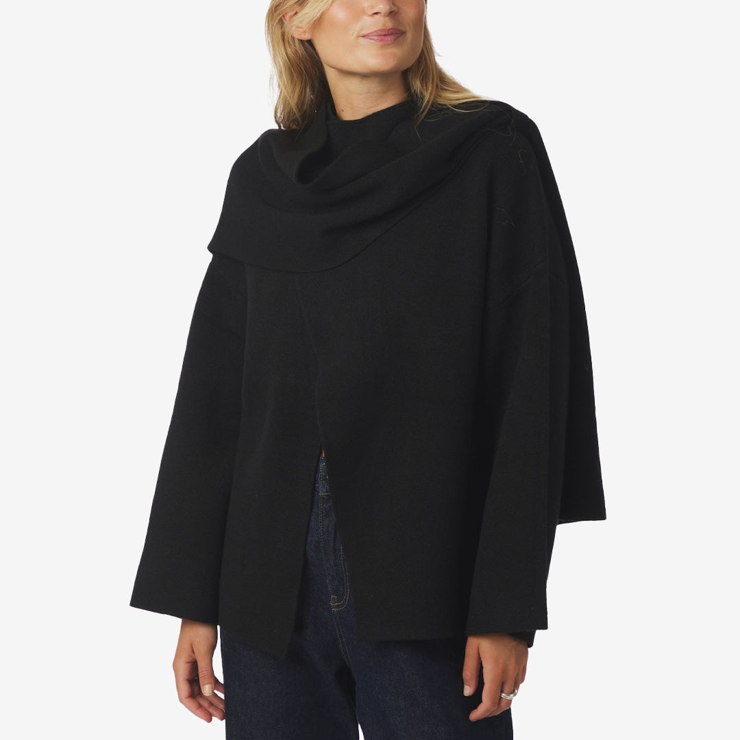Wals knit scarf blouse black – svart stickad cardigan med elegant scarfdetalj