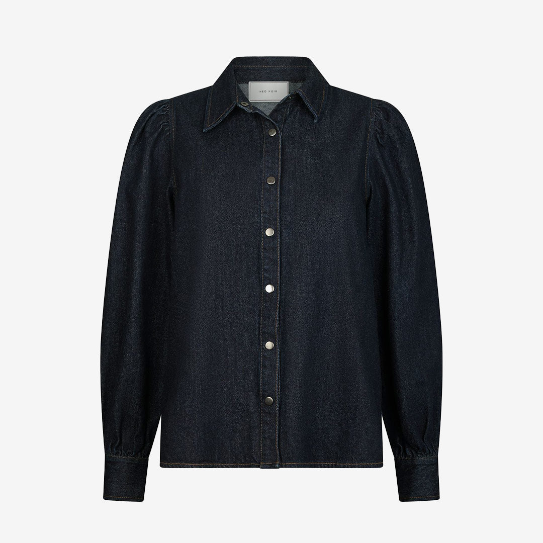 Neo Noir denimskjorta med puffärmar och knappar i bomullsblandning


