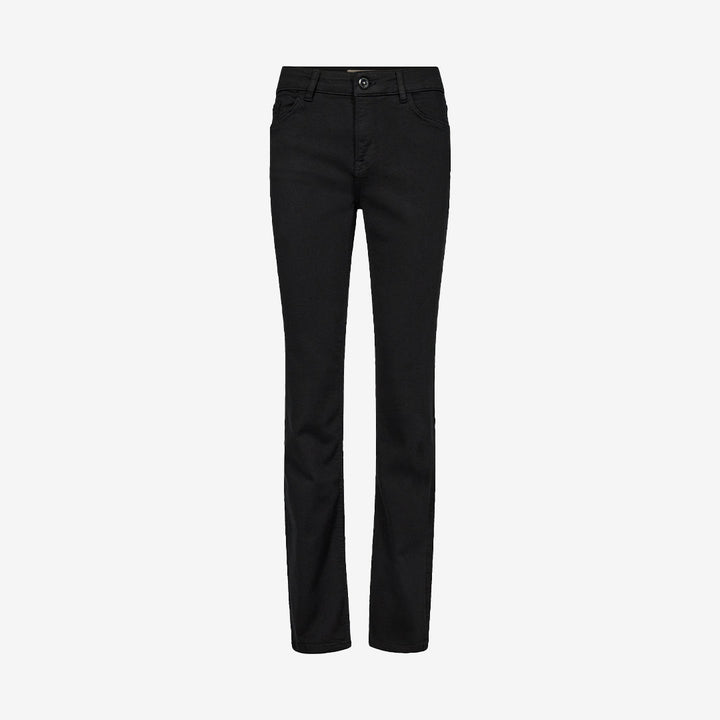 Flare jeans i mörk denim med hög midja och kontrastsömmar – dammodell från Mos Mosh

