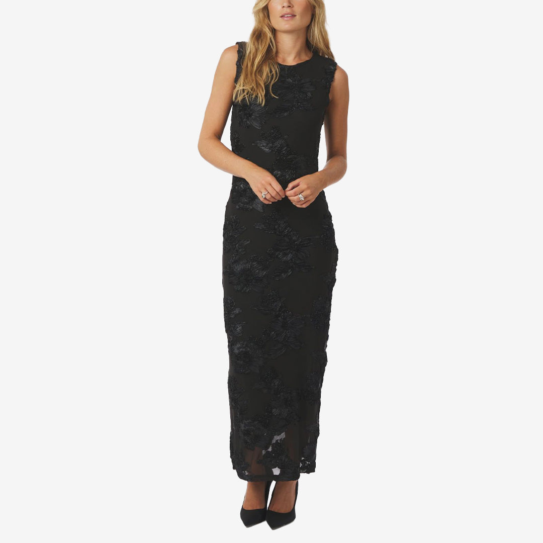 Lång svart meshklänning med 3D-blommor i struktur – Tiranna Big Flower Mesh Dress