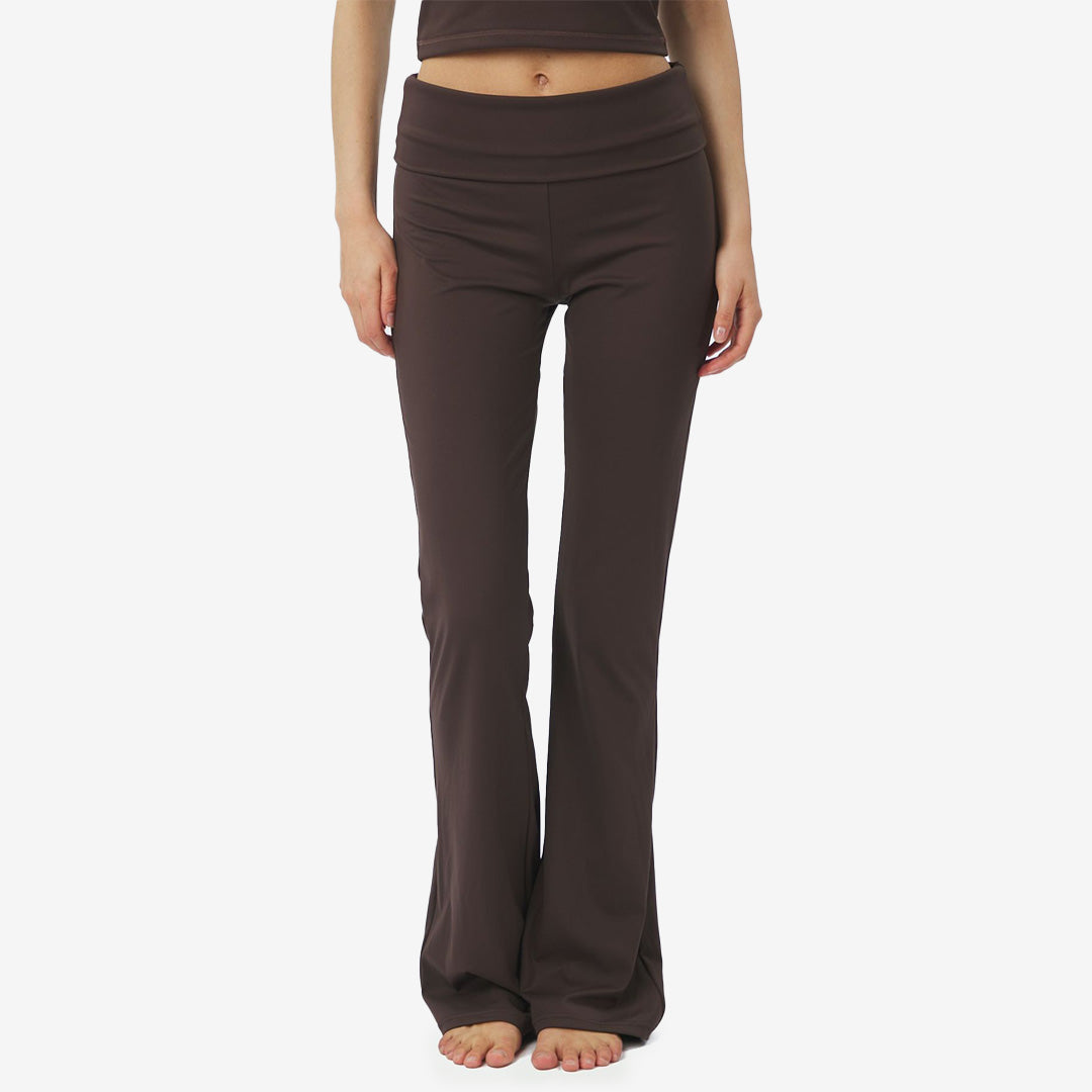 Ulianna leggings pants chocolate brown – stretchiga bruna byxor med hög midja och flare