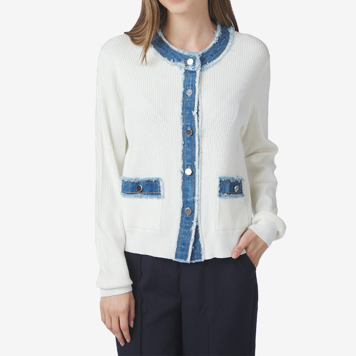 Neo Noir Zelma Knit Denim Cardigan dam Off White 167245
