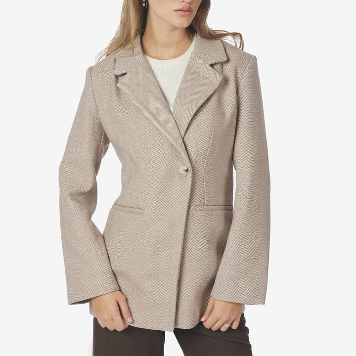 Neo Noir Bowie Herringbone blazer sand skräddarsydd kavaj för dam