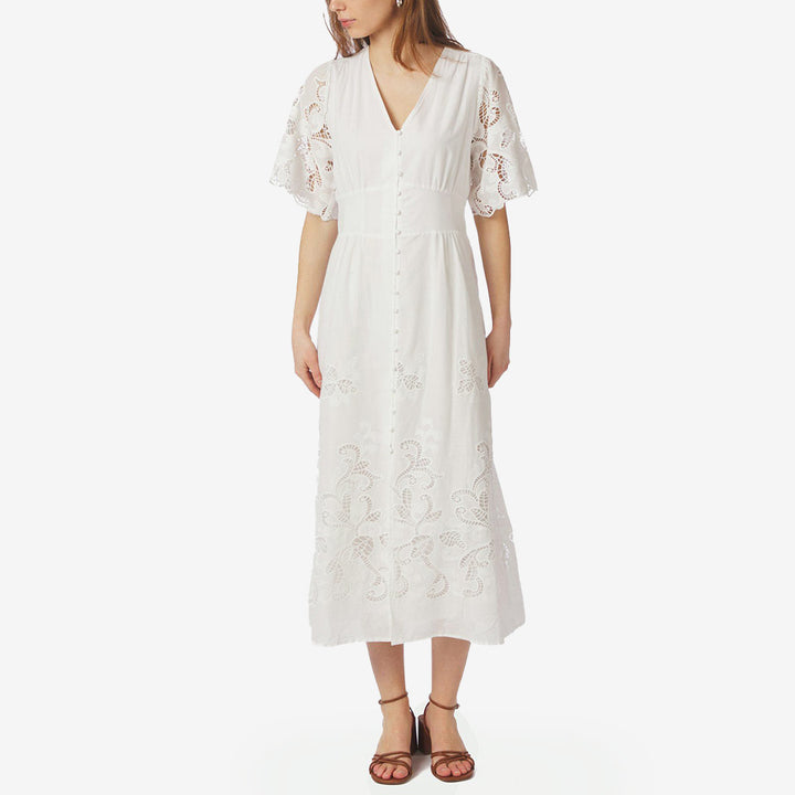 Neo Noir Lunette Emb Dress white broderad klänning för dam med vida ärmar