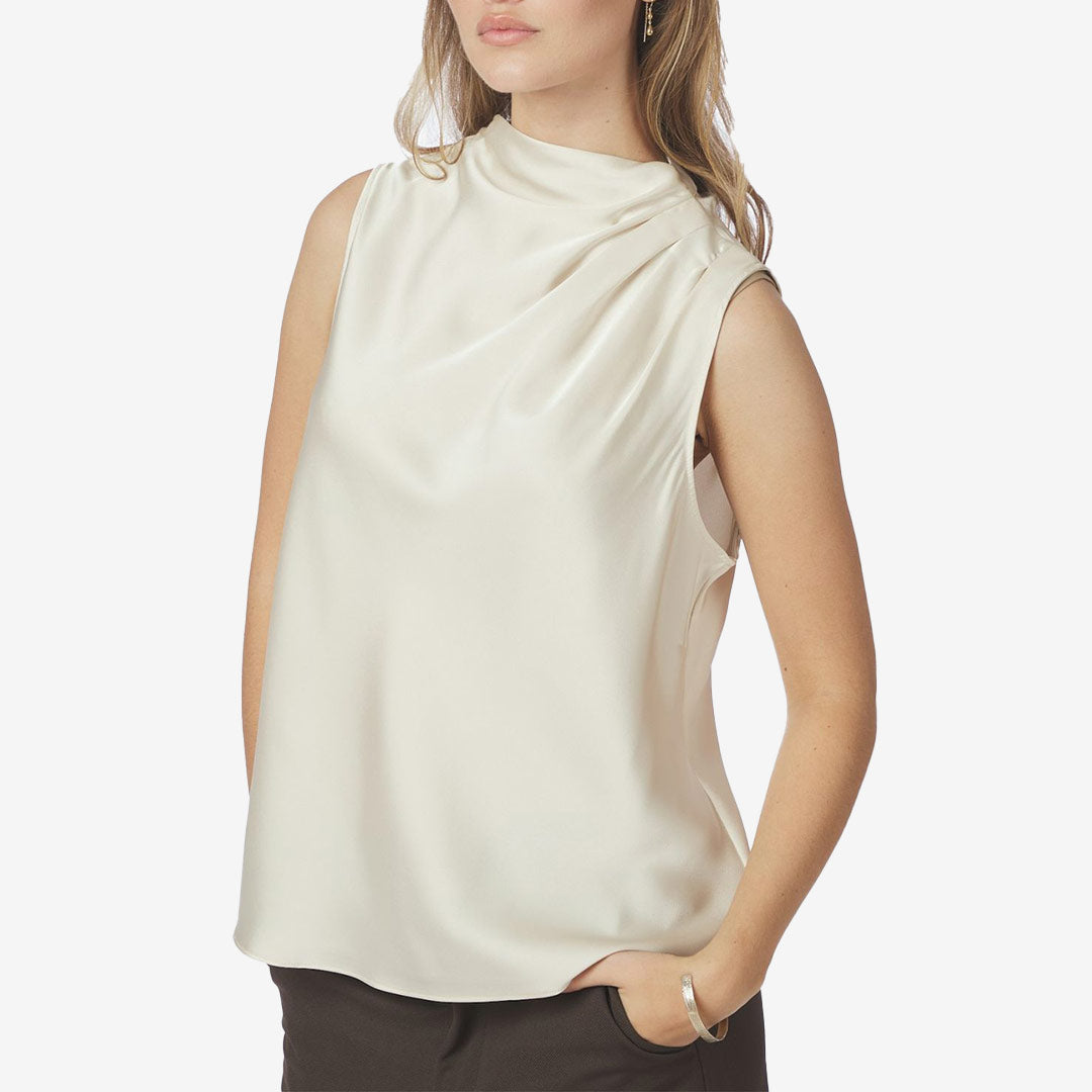 Neo Noir Isola Drapy Satin Top creme elegant satintopp för dam