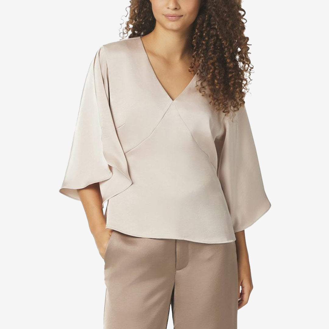 Neo Noir Remana Heavy Sateen Blouse champagne elegant blus för dam med v-ringning