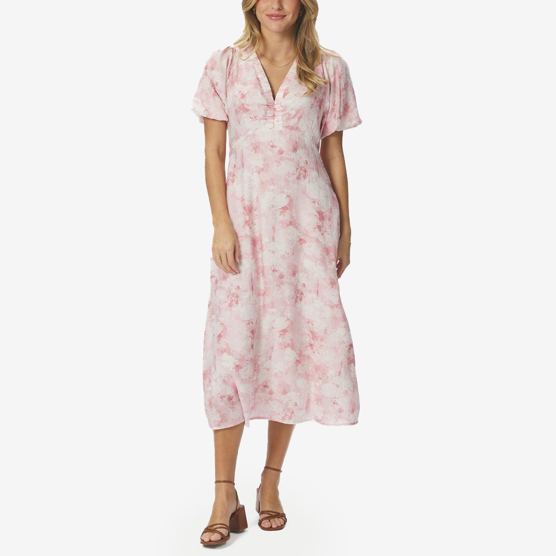 Neo Noir Illana Floral Fusion Dress Rose lång klänning för dam med v-ringning och korta ärmar