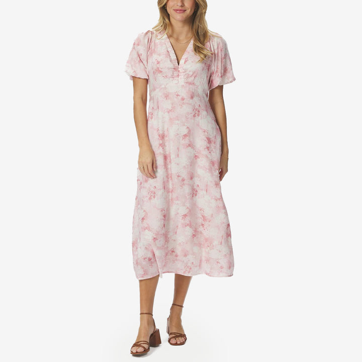 Neo Noir Illana Floral Fusion Dress Rose lång klänning för dam med v-ringning och korta ärmar