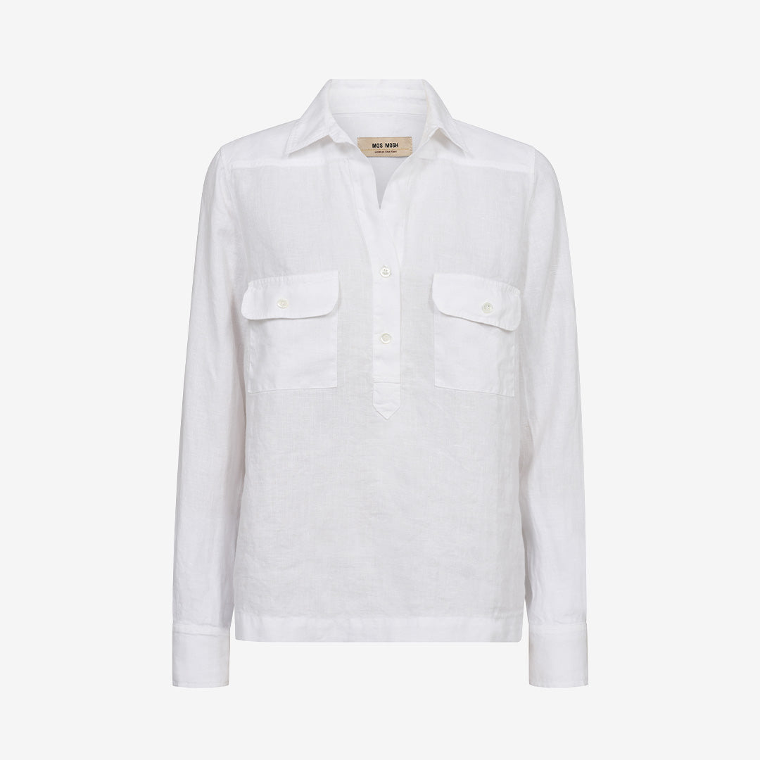 White MMEnna Linen Pocket Blouse i linne med framfickor och boxig passform