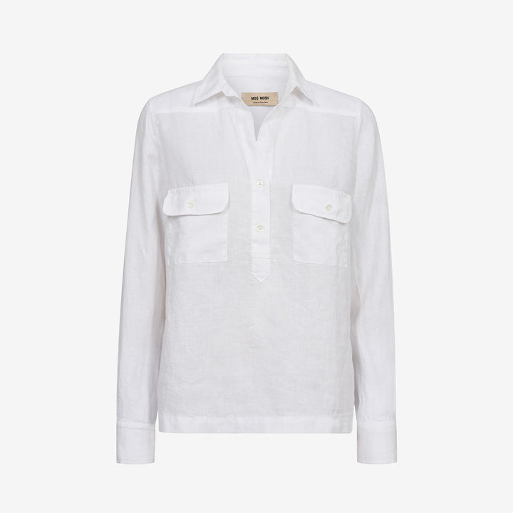 White MMEnna Linen Pocket Blouse i linne med framfickor och boxig passform