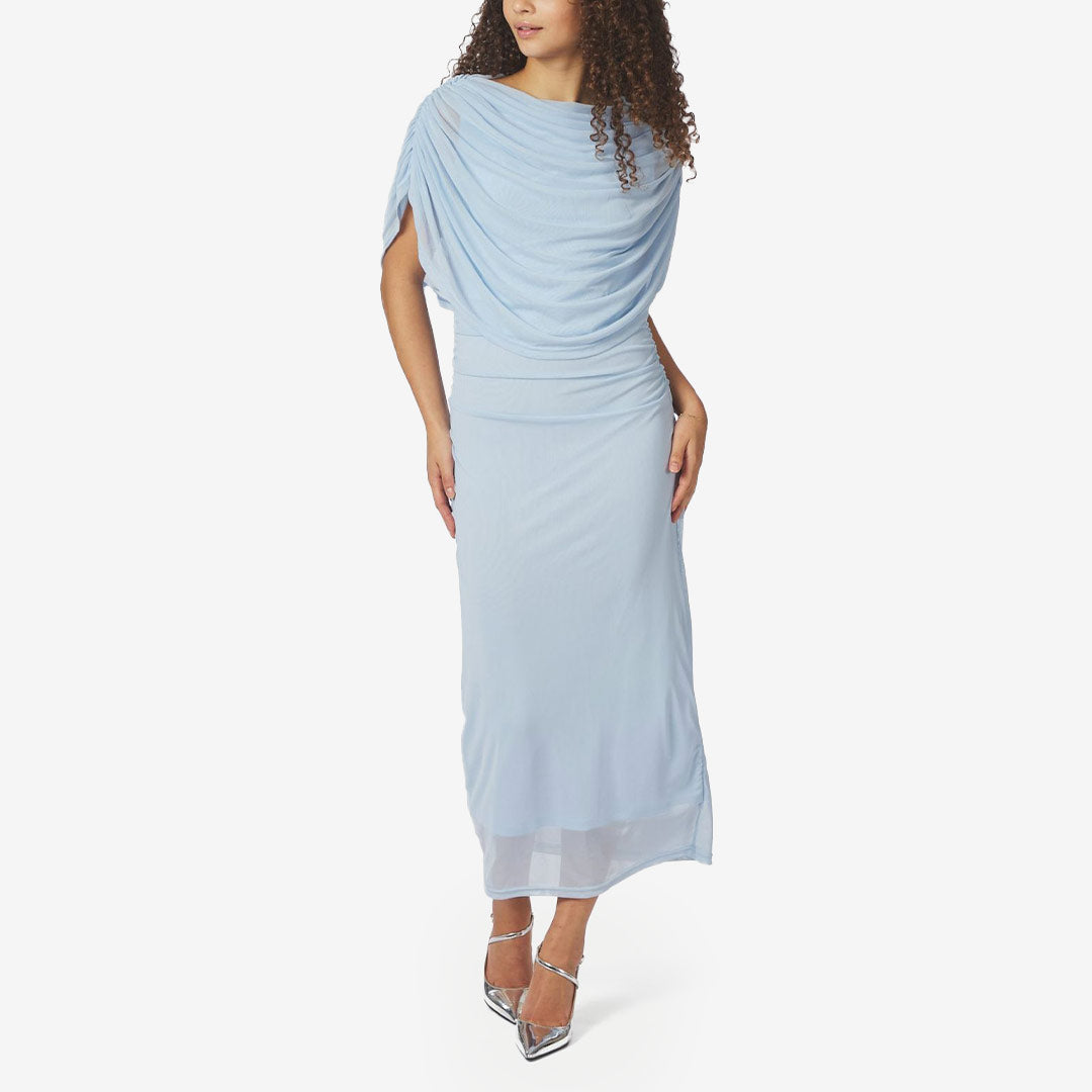 Neo Noir Tottuna Long Drapy Mesh Dress light blue lång draperad klänning för dam