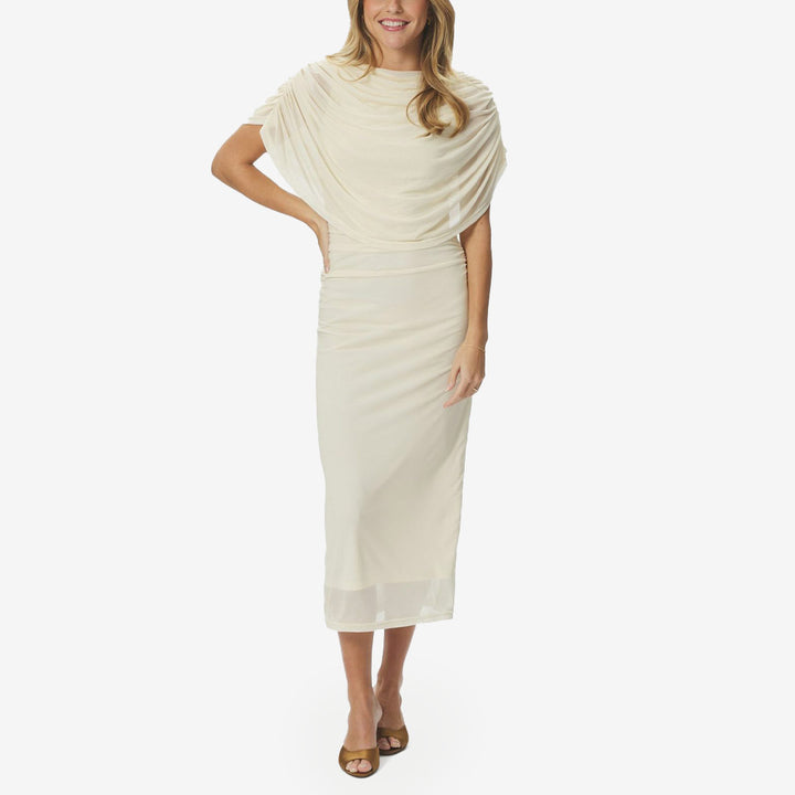 Neo Noir Tottuna Long Drapy Mesh Dress light yellow lång draperad klänning för dam