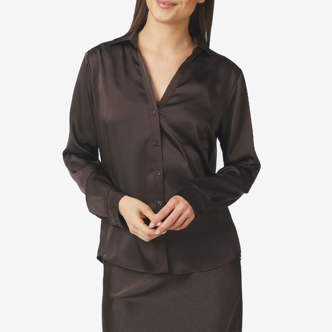 Neo Noir Hazelle Drapy Satin Shirt dam Dark Brown 168949