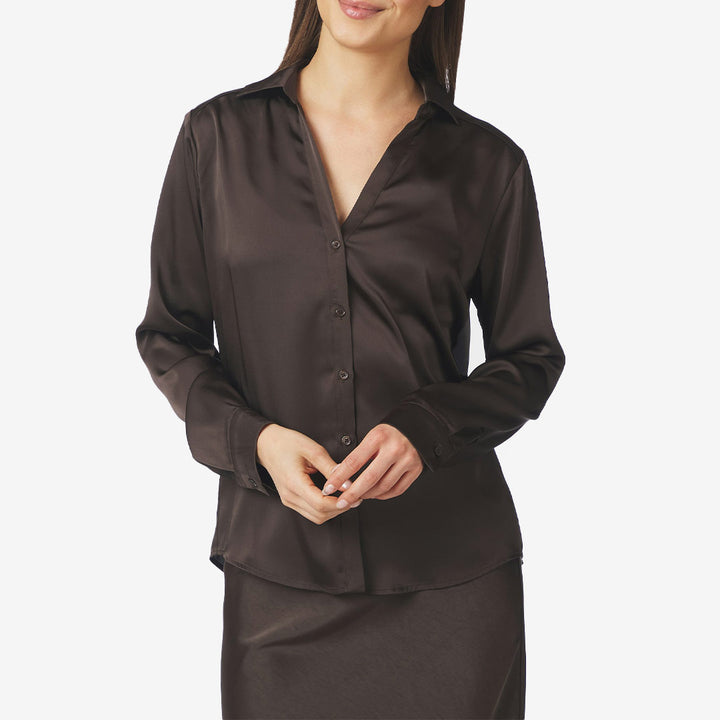 Neo Noir Hazelle Drapy Satin Shirt dam Dark Brown 168949
