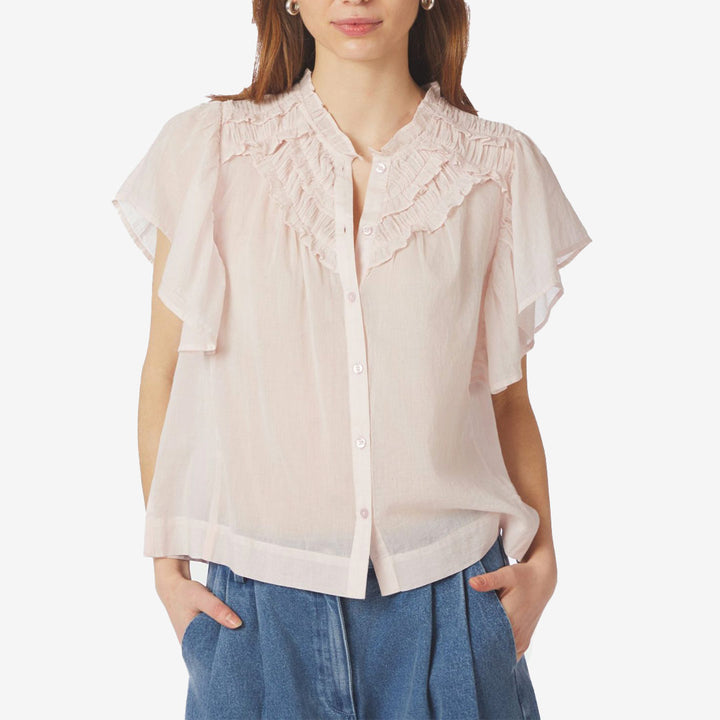 Neo Noir Vinsa S Voile Top light pink kortärmad blus för dam med volanger